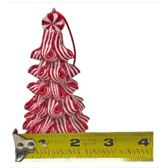 Christmas Peppermint Tree Ornament Candy Cane Striped Ribbon Candy Red White New - Picture 5 of 5
